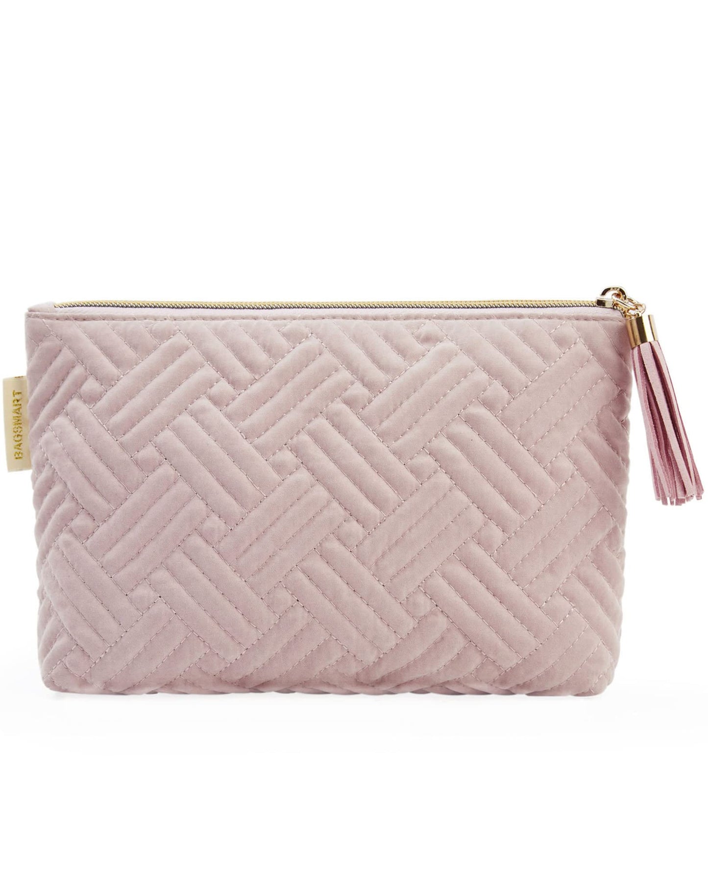 BAGSMART Small Makeup Bag, Elegant Cosmetic Pouch with Tassel, Soft Water-Resistant Travel Organizer for Women, Cosmetics & Everyday Essentials, Pink