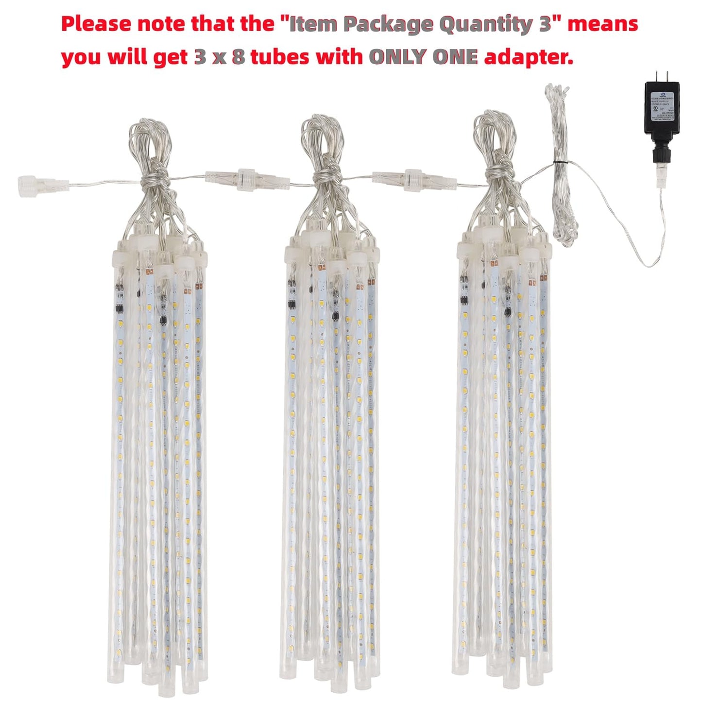 LJLNION 24 Tubes Meteor Shower Lights, Outdoor Icicles Christmas Decor, 12 Inch 864 LED Snow Falling Connectable Raindrop Lights, Xmas Wedding Party Tree Holiday Decoration, White