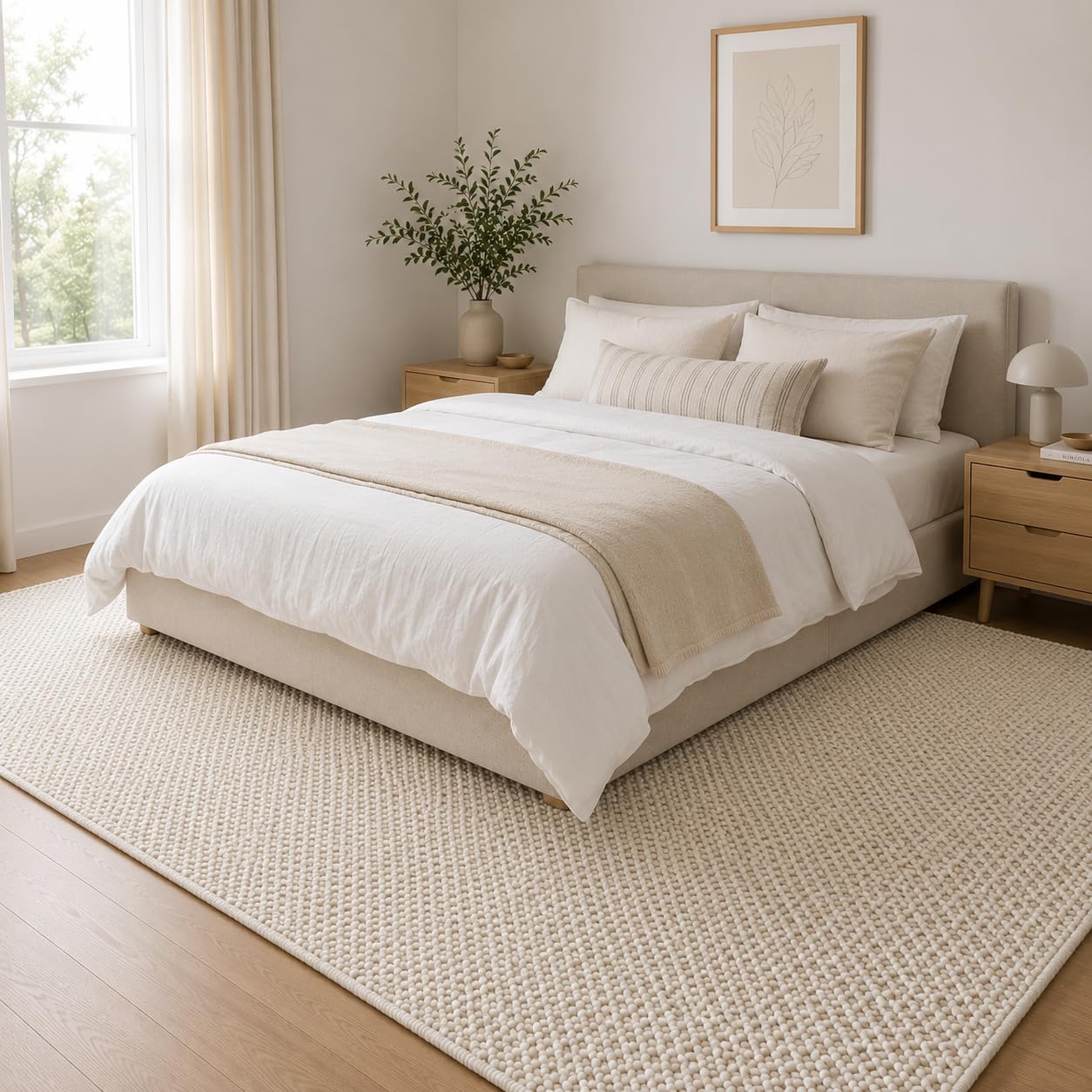 The Knitted Co. Handwoven Wool Area Rug - Hand Woven Natural Carpet Rugs- Bedroom Living Room Dining Room (Ivory- 5'x8')