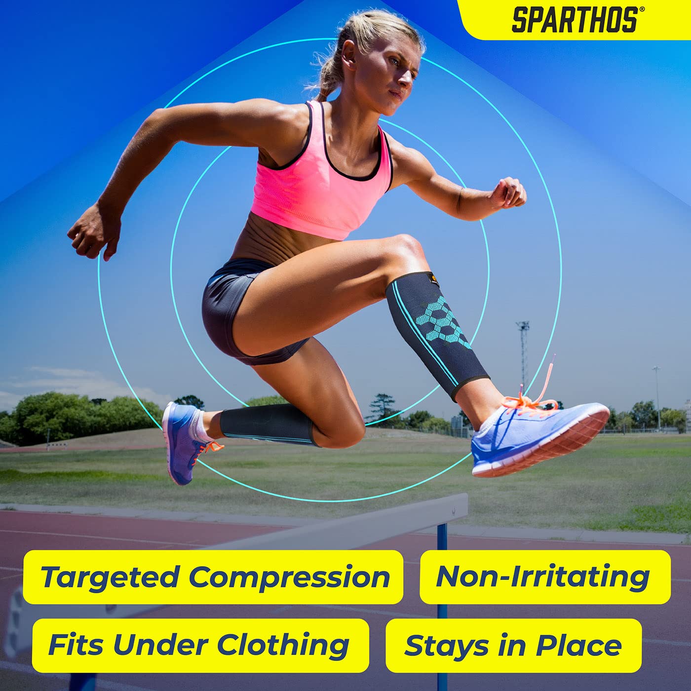 Sparthos Calf Compression Sleeves (Pair) – Leg Compression Socks for Men and Women – Shin Splint, Calves Pain Relief, Sports, Support, Running, Walking Yoga Thigh Hamstring Brace (Blue-S)