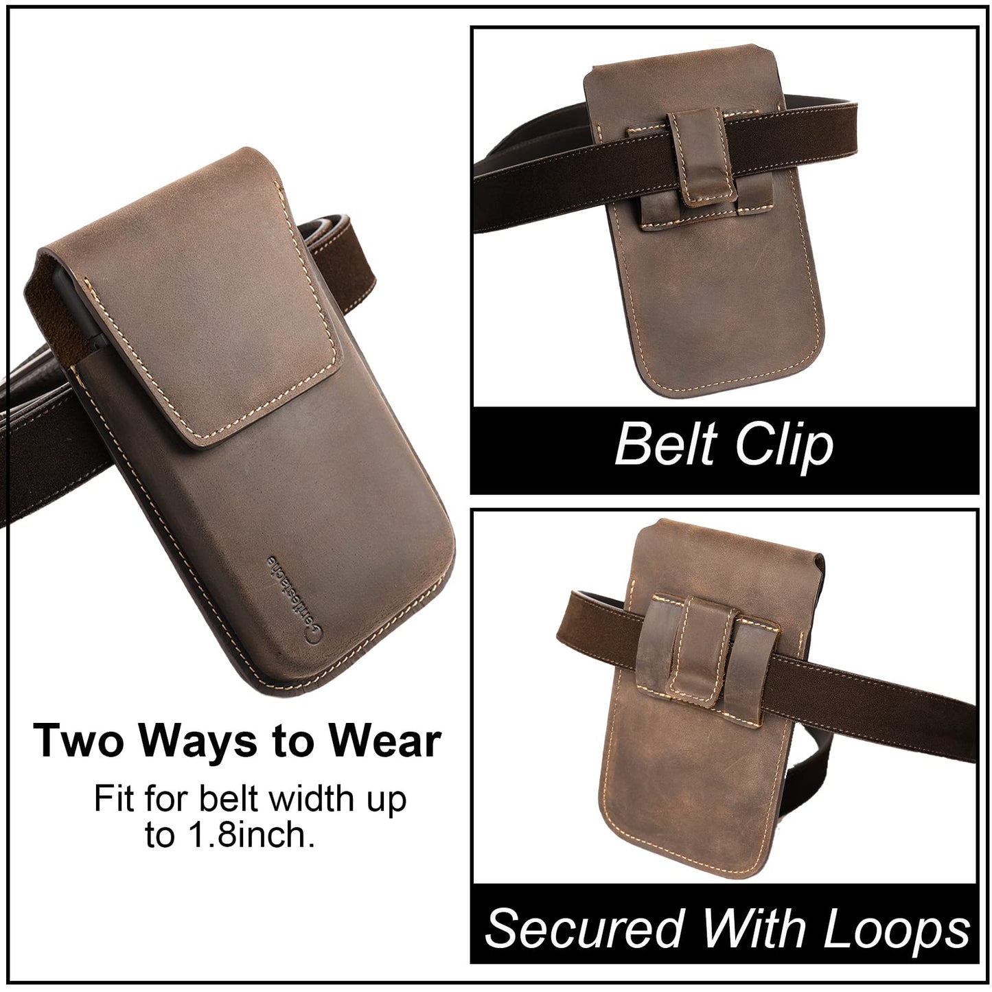 Gentlestache Leather Phone Holster for iPhone 17 16 15 14 Pro Max & Plus - Belt Clip Cell Phone Case for S25 S24 Ultra & Plus - Magnetic Closure Leather Belt Holder Pouch, XL, Darkbrown