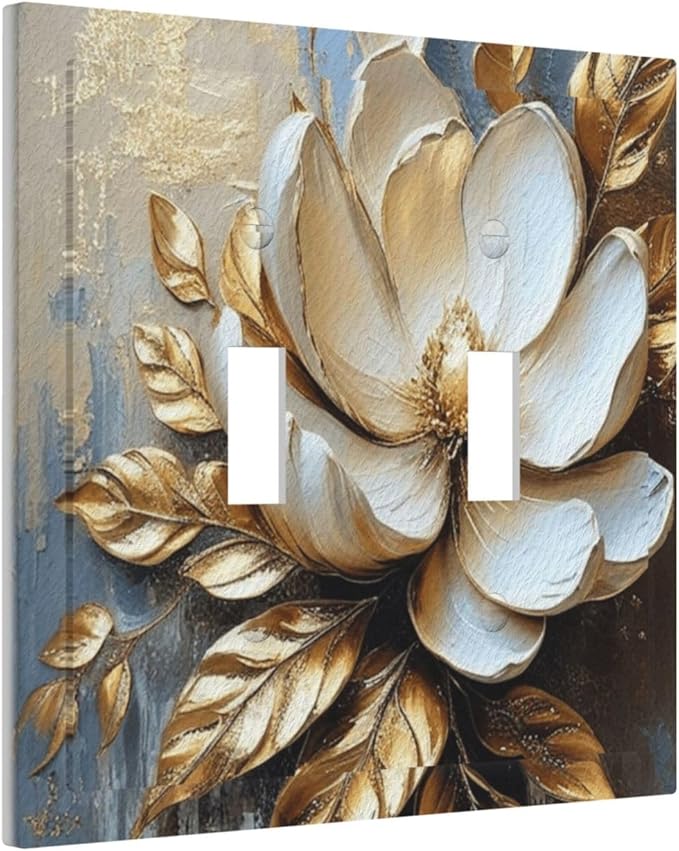 Decorative Art Light Switch Covers Gilded Bloom 2 Gang Double Toggle Wall Plate Decorative Switchcover Electrical Switchplate for Home Decor