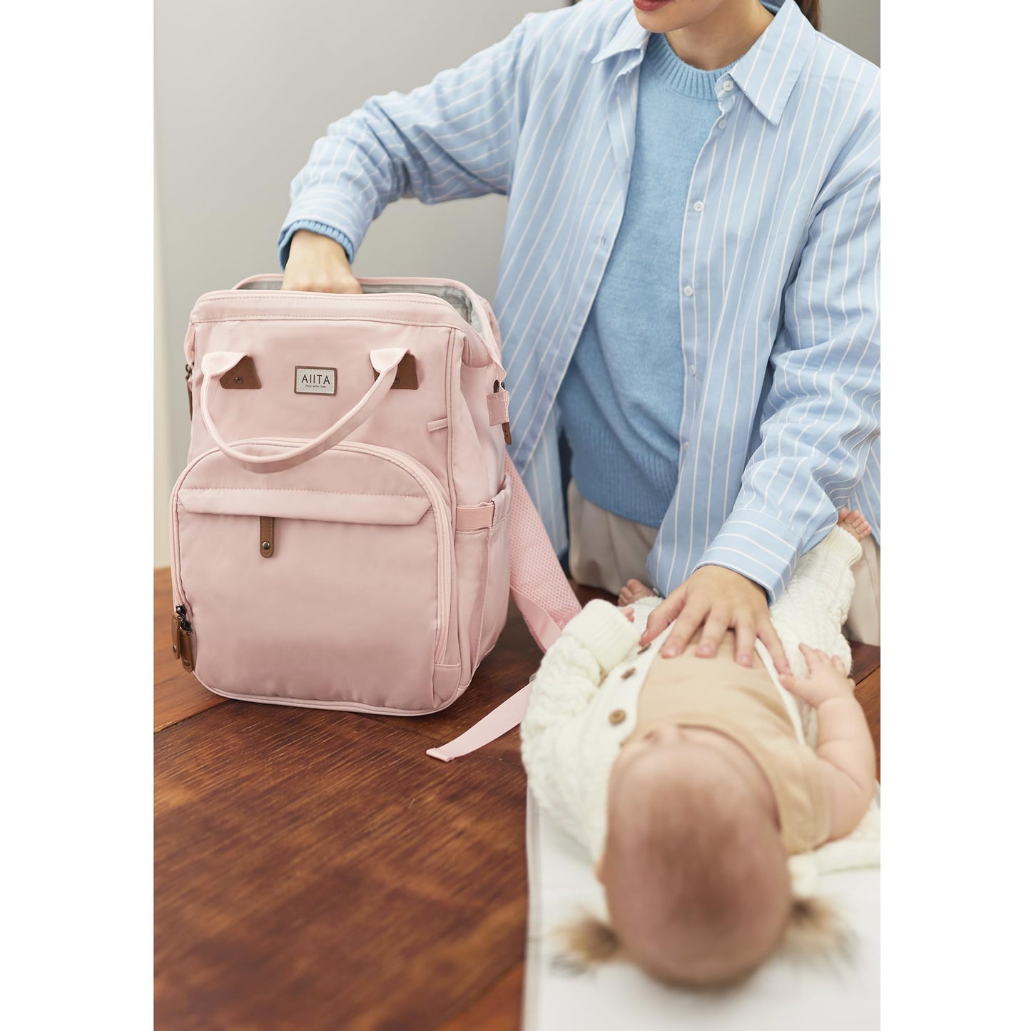 AIITA Diaper Bag Backpack, Multifunction Diaper Bag with Changing Pad, Baby Diaper Bags for Boys Girls, Stylish Large Capacity Travel Backpack for Moms Dads, Baby Shower Gifts,Unisex – Pink