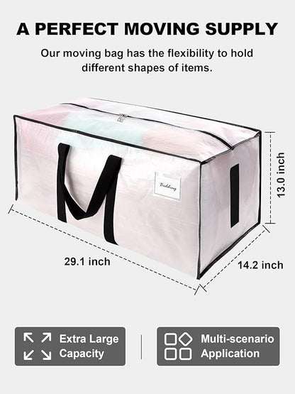 HOMESURE Supports 200lbs Heavy Duty Moving Bags - Strong Zipper & Wrap-Around Handles - Water-Resistant Storage Totes, Durable Alternative to Moving Boxes - 12 Pack - Semi-Transparent
