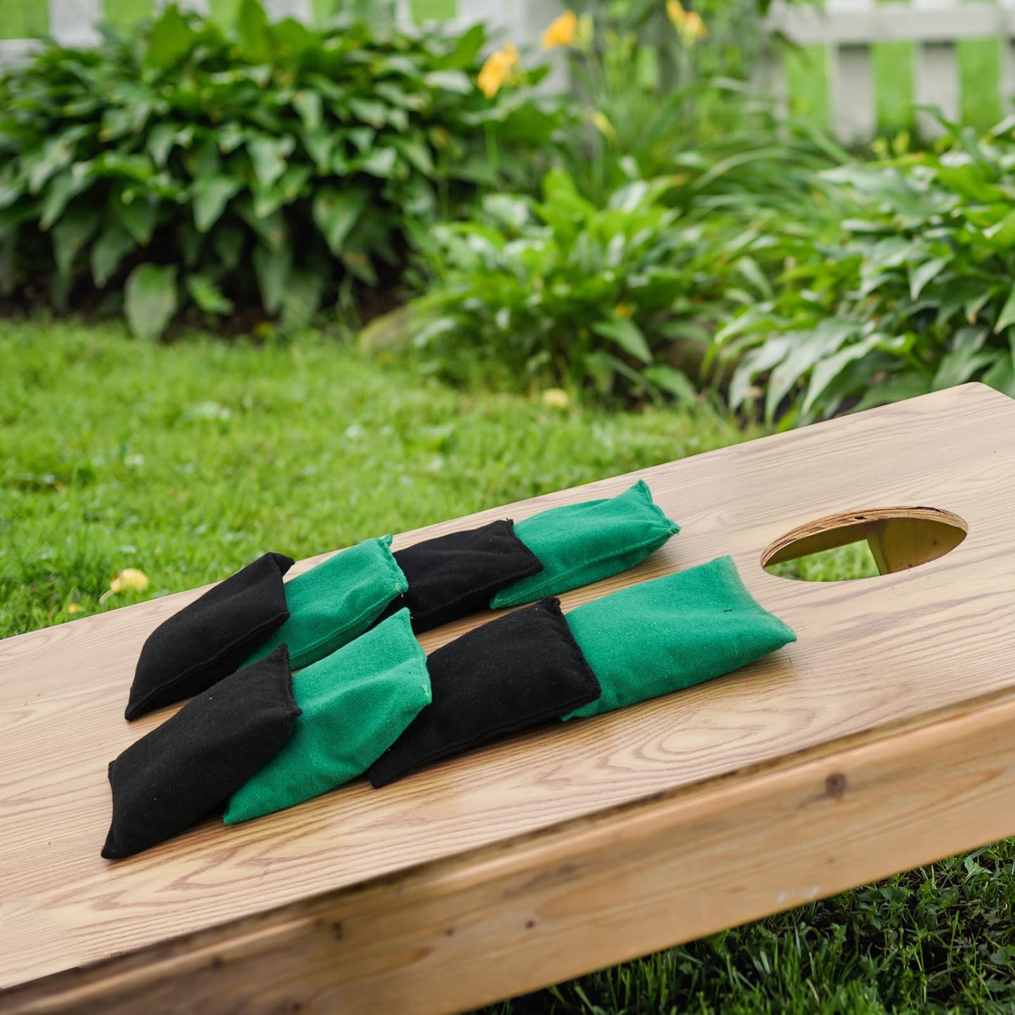 yaaduo Set of 8 Regulation Cornhole Bags Double Sided, Weather Resistant Bean Bags for Cornhole Toss Game, Corn Hole Beans Bags with Tote Bag (Black/Green)