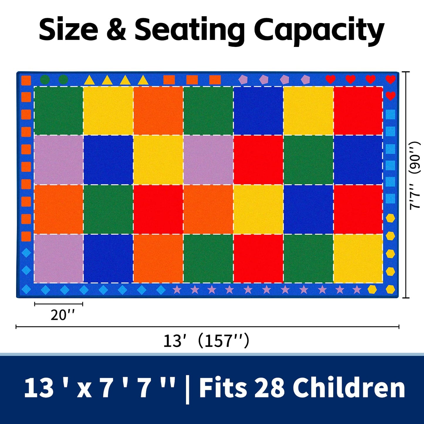 MAISONRINA Large Classroom Rugs Elementary 7'7''x13',Daycare Rugs with Colorful Blocks,Classroom Rug with Seating Spots for Preschool Kindergarten,Kids Rug for Playroom & Kids Room - Seats 28