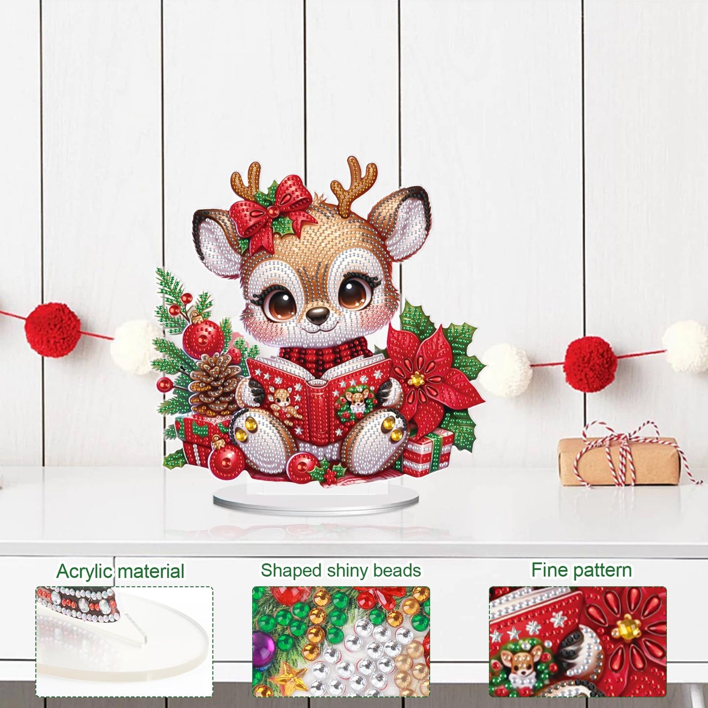 Christmas Diamond Painting Kits Tabletop decoration, DIY Reindeer, 5D Diamond Art Home Ornament By Number Mosaic Arts Crafts For Home Office acrylic Tabletop Decor for Xmas Home Decor, New Year Gift