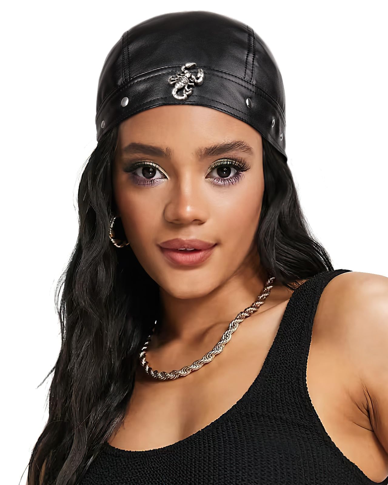 Hachapy Leather Biker Cap for Women - Adjustable Skull Motorcycle Hat with Snug Fit, Stylish Biker Head Wrap & Riding Cap for Badass Look