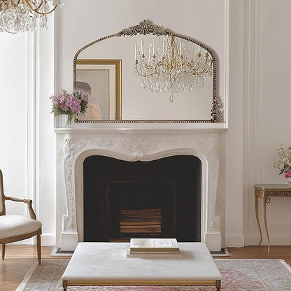 Growsun Vintage Black Arched Mirror, 40’’x30’’ Antique Baroque Ornate Wall Mirror Decor with Full Metal Frame for Fireplace/Entryway/Living Room/Bathroom