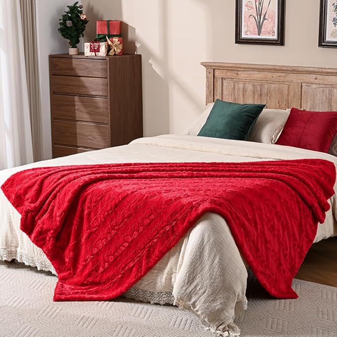 Krifey Oversized Faux Fur Blanket, Super Soft Cozy Blanket, Luxury Fluffy Throw Blanket Fuzzy Bed Throw, Plush Christmas Birthday Gifts for Women, Room Home Dorm Decor, Red, 50" x 60"