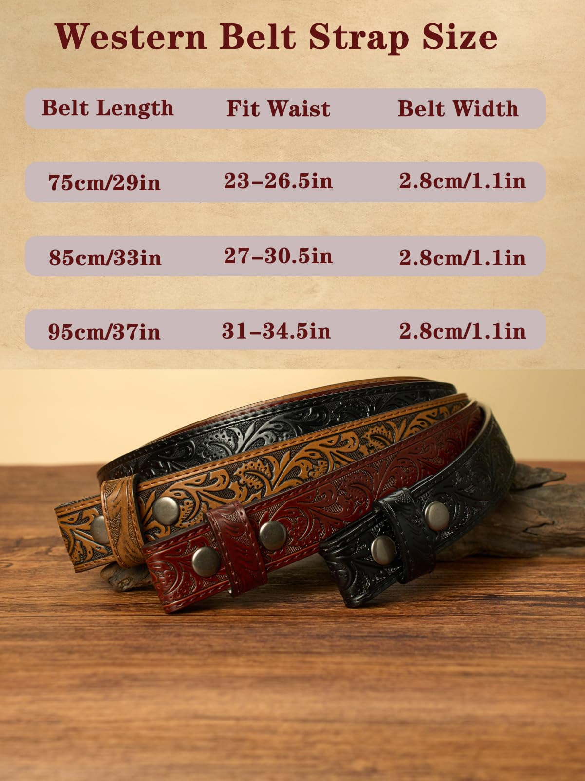 Kids Boys Western Belt Cowboy Leather Belt-Girls Adjustable Embossed Leather Belt Strap for Jeans Gift (Brown, 33.5" fit waist 27"-30.5")