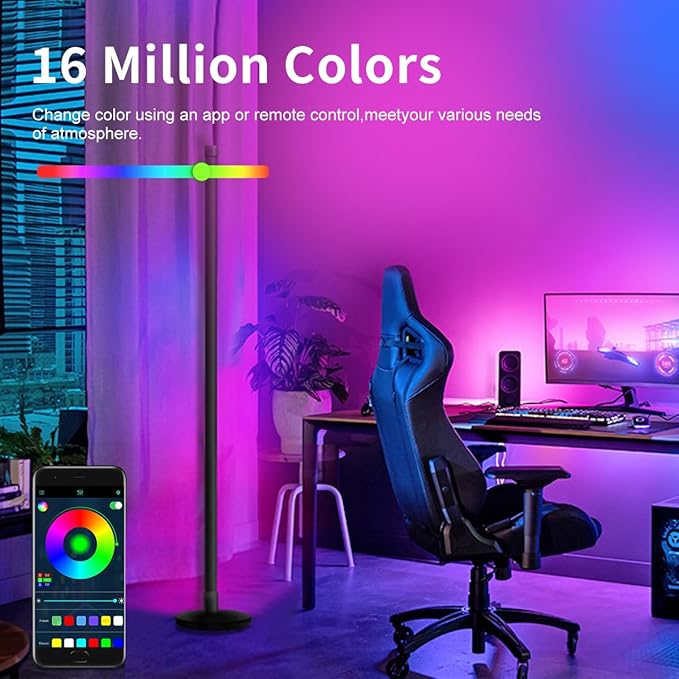 RGB Floor Lamp,Smart LED Corner Lamp with App and Remote Control,16 Million Colors & 80+ Scene,Music Sync,Timer Setting,Ideal for Living Rooms,Bedrooms,Gaming Rooms,Ambient Lighting (47” H)