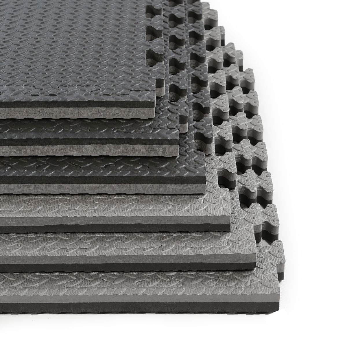 Xspec 1" Extra Thick 48 sq ft Reversible EVA Gym Foam Floor Mat Tiles (24" x 24"), Steel Pattern, 12 pcs, Black & Grey