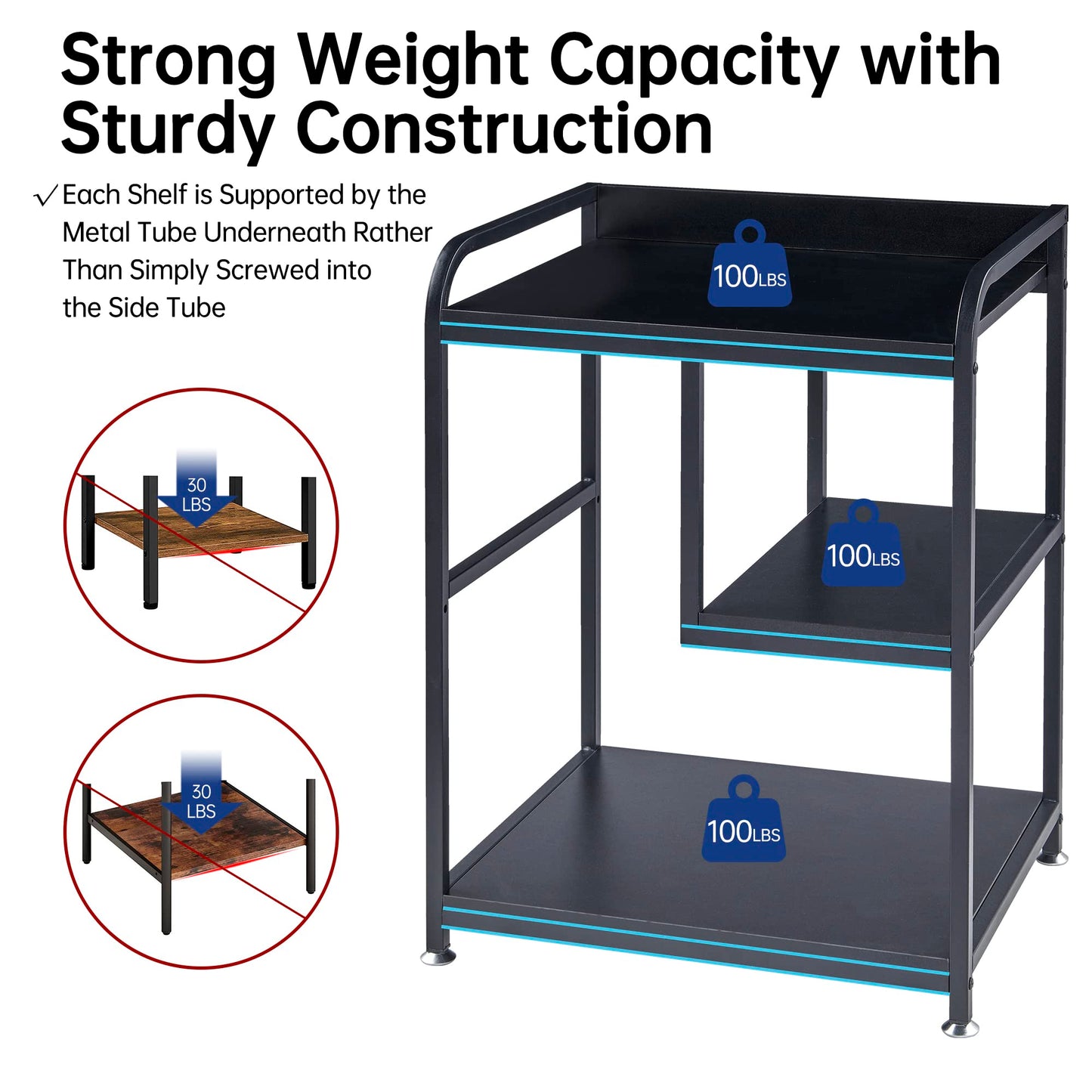 Fannova Printer Stand with Storage Shelf for Home Office Organization, 22 x 18 Inch Large Printer Table with Wheels, Shredder Stand, CPU Stand, Rolling Cart for Host Computer, PC Tower, Desktop- Black