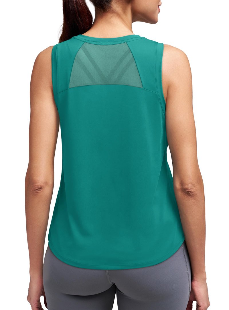 Workout Tops for Women Open Back Sleeveless Tank Tops Summer High Neck Athletic Gym Clothes Running Shirts Yoga Outfits Turquoise M