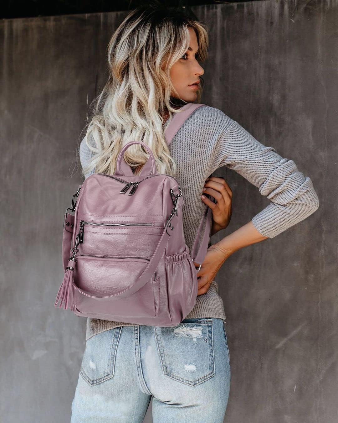 Uromee Travel Backpack Purse for Women Vegan Leather Ladies Fashion Tassel Shoulder Bag Convertible Black A