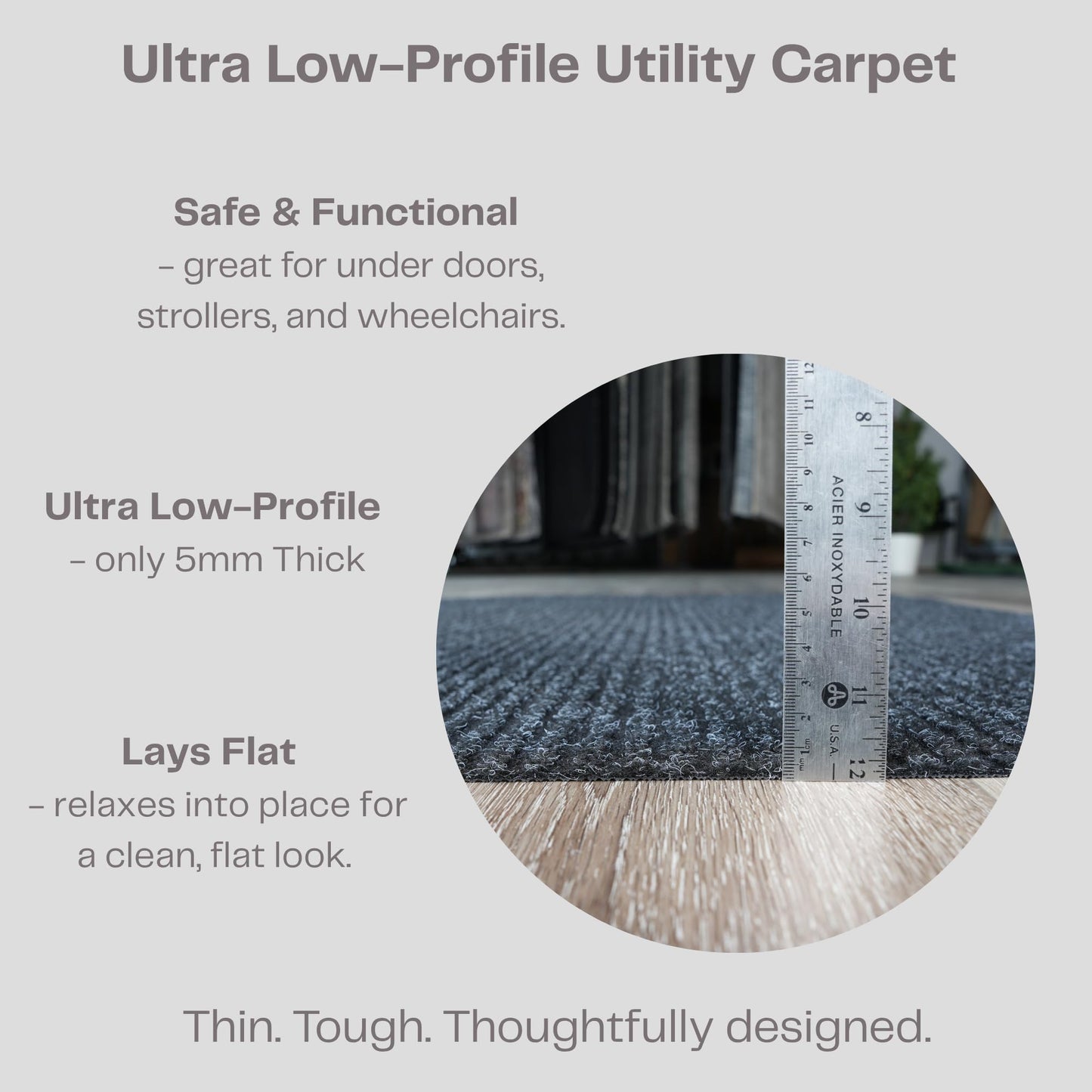 iCustomRug Ribbed Entryway Mat, 3' x 9', Black, Indoor/Outdoor, Waterproof TPR Backing, Low-Profile All-Weather Utility Carpet
