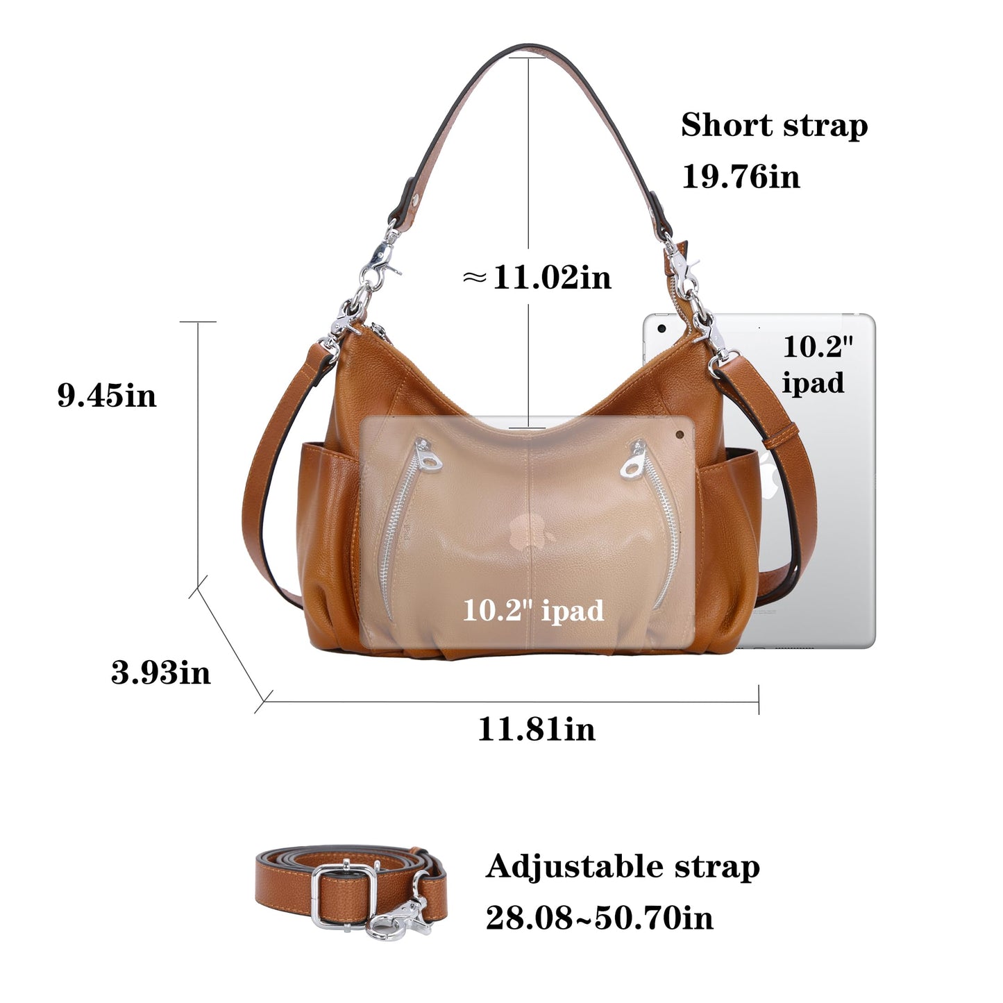 HESHE Genuine Leather Purses for Women Shoulder Hobo Bag Crossbody Satchel Handbags Designer Ladies Totes Purse (Sorrel)