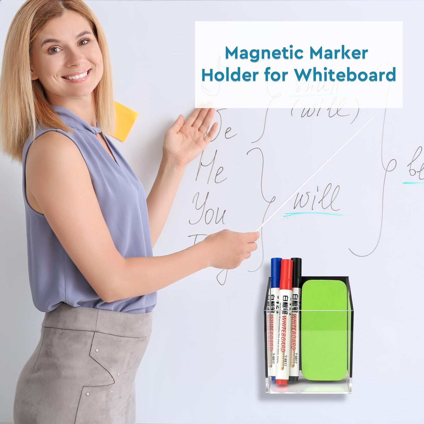 VACONICO Magnetic Pen Holder, Acrylic Dry Erase Marker Holder, Large Capacity Pencil Holder for Whiteboards, Fridge, Lockers Office School Supplies (Clear & 1 Compartments)