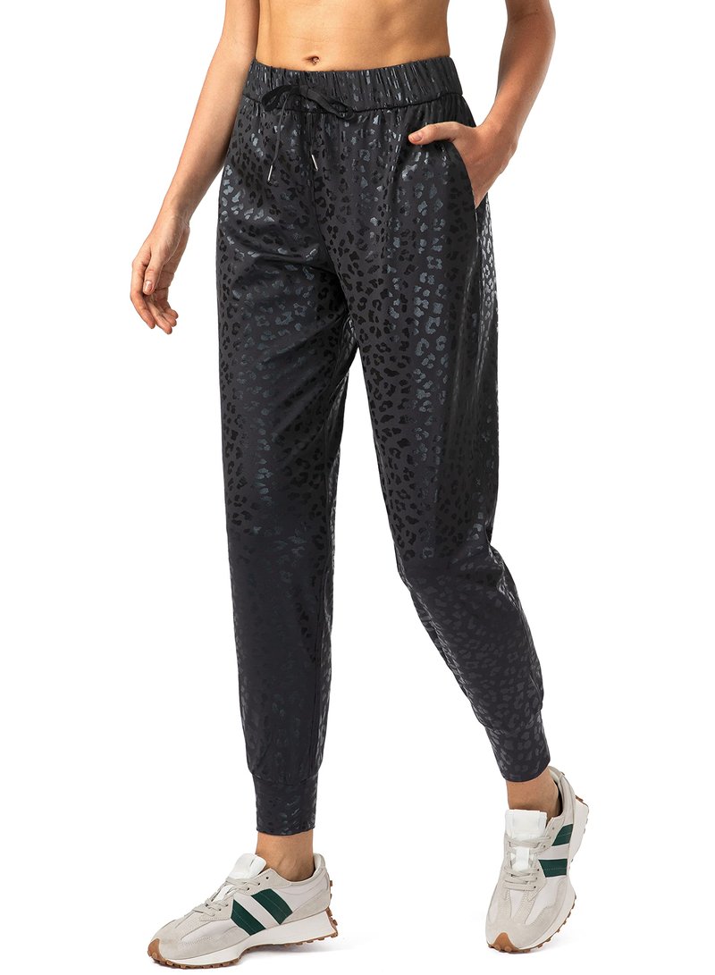 SANTINY Women's Joggers Pants Pockets Drawstring Running Sweatpants for Women Lounge Workout Jogging(Black Leopard_M)