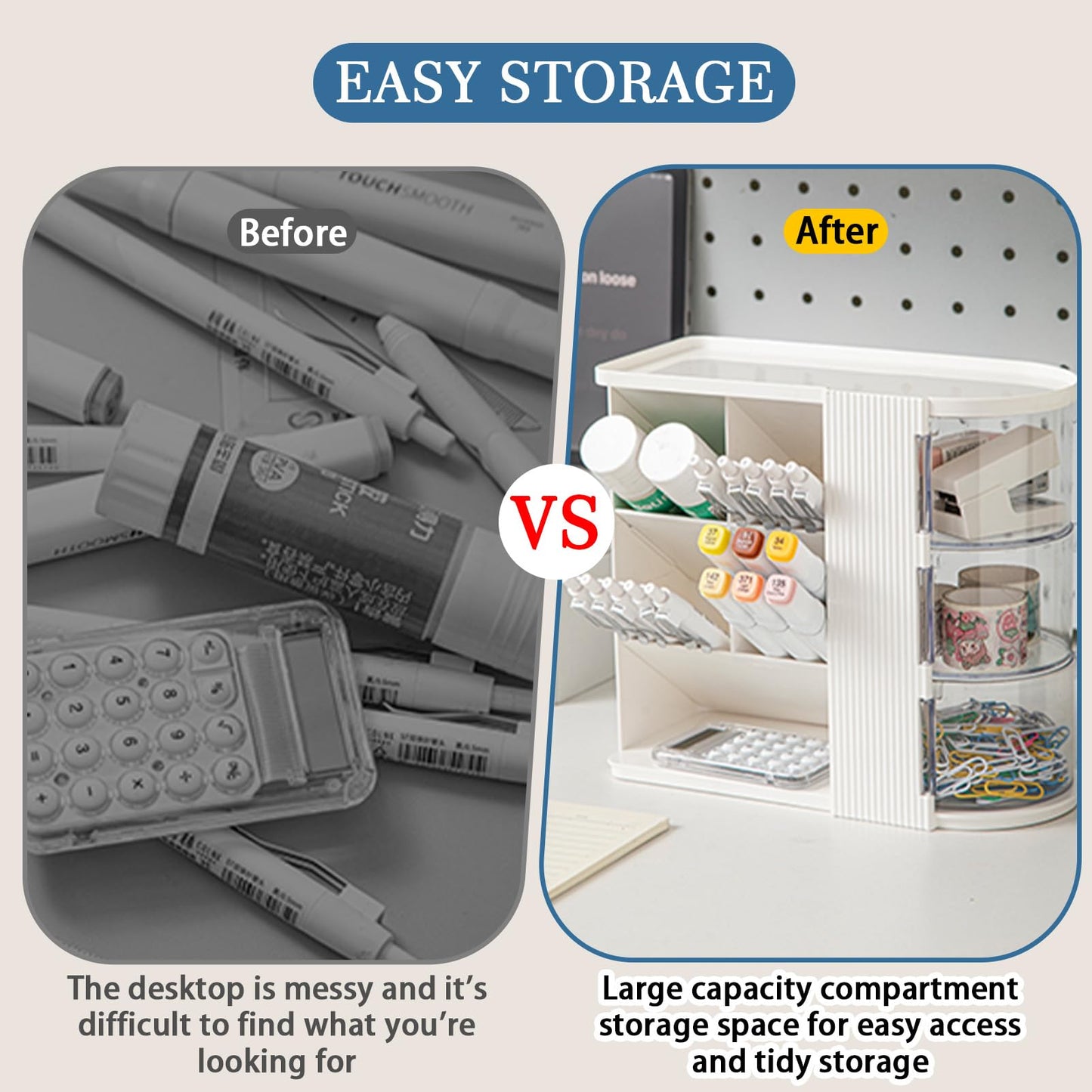 AevumTech Desk Organizer with Pen Pencil Holder for Desk, Pen Organizer with 3 Drawers, Multi-Functional Desk Organization Deals and Accessories Desktop Storage for Office Home Art Supplies (White)