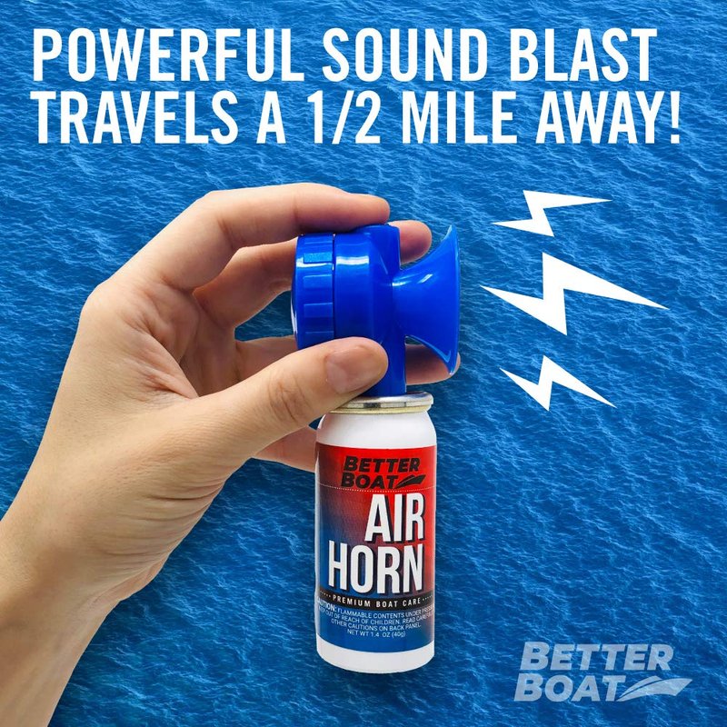 Air Horn 1.4 oz 120 dB, Compact Emergency Signal Horn for Boating Safety Walking Camping, Handheld Fog Horn Heard 1/2 Mile, Made in USA - Better Boat