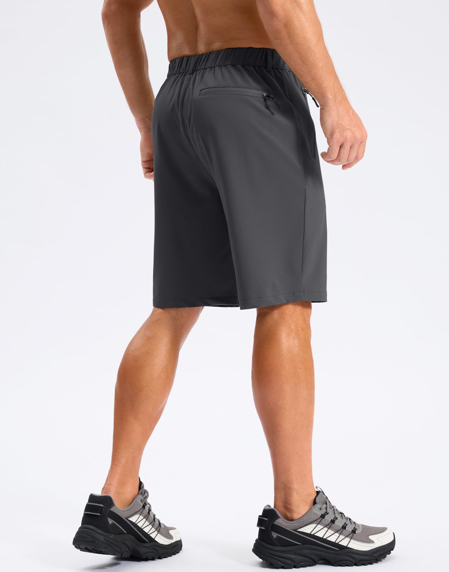 Pudolla Mens Hiking Shorts 5"/7"/9" Lightweight Quick Dry Casual Golf Shorts for Men Work Fishing with 3 Zipper Pockets(Dark Grey 9 Inseam-L)