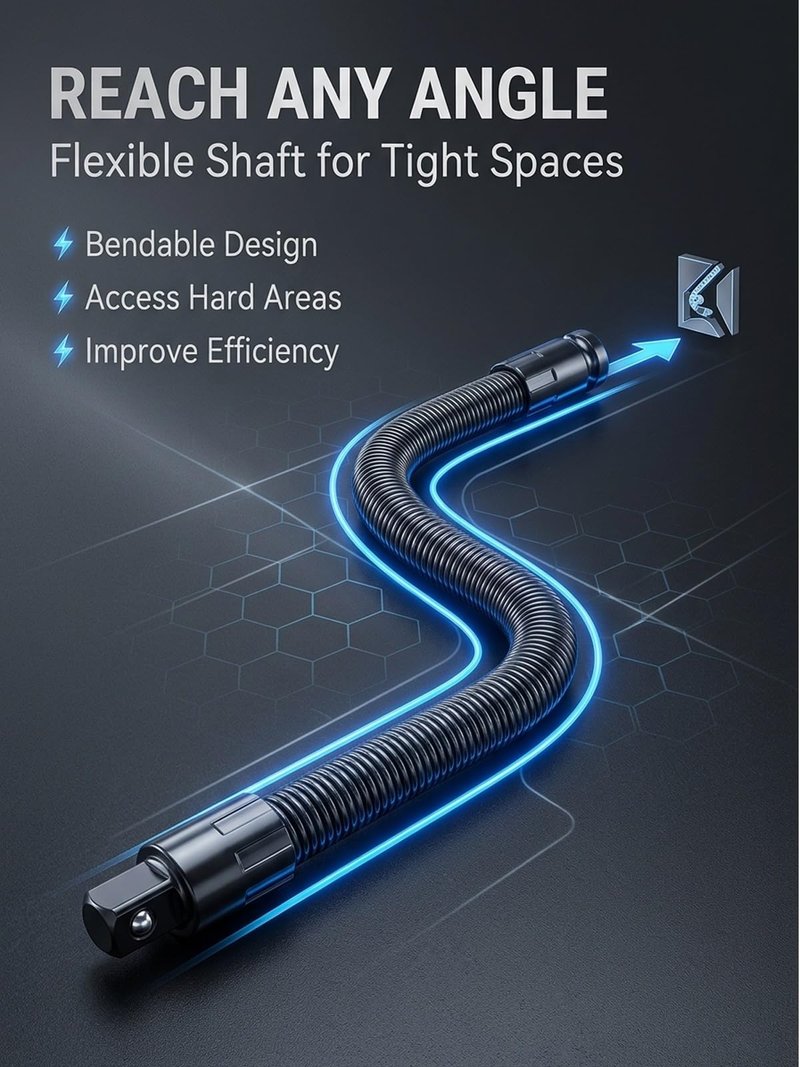 1/2 flexible shaft extension extender torque socket wrench ratchet drive bar bendable spring steel flex reach tool long connecting rod electric impact drill adapter set for Hard to Reach(14in)