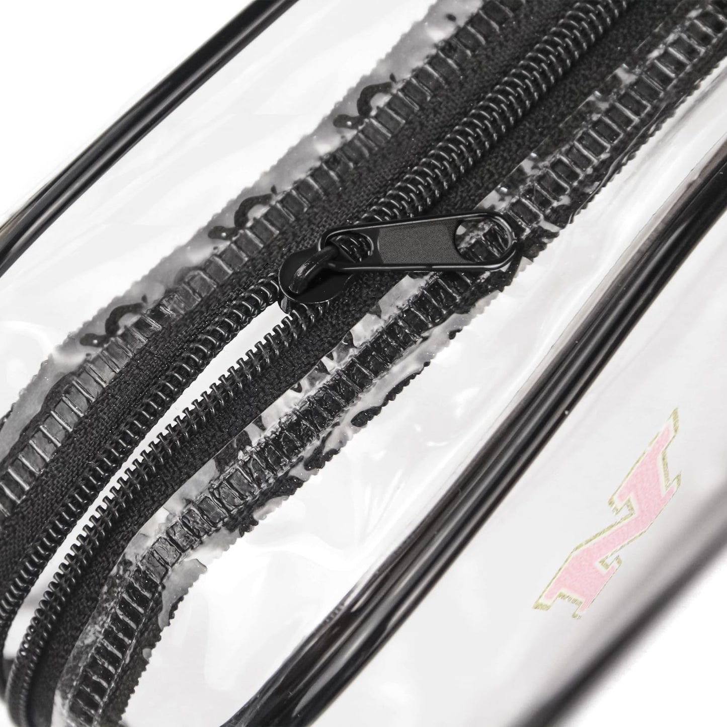 Fodofodo Clear Toiletry Bag,Portable Travel Toiletry Bag,Chenille Letter Cosmetic Bag with Zipper,Waterproof Makeup Bag,Cosmetic Storage Organizer for Women Men,Travel Essentials (Black,M)