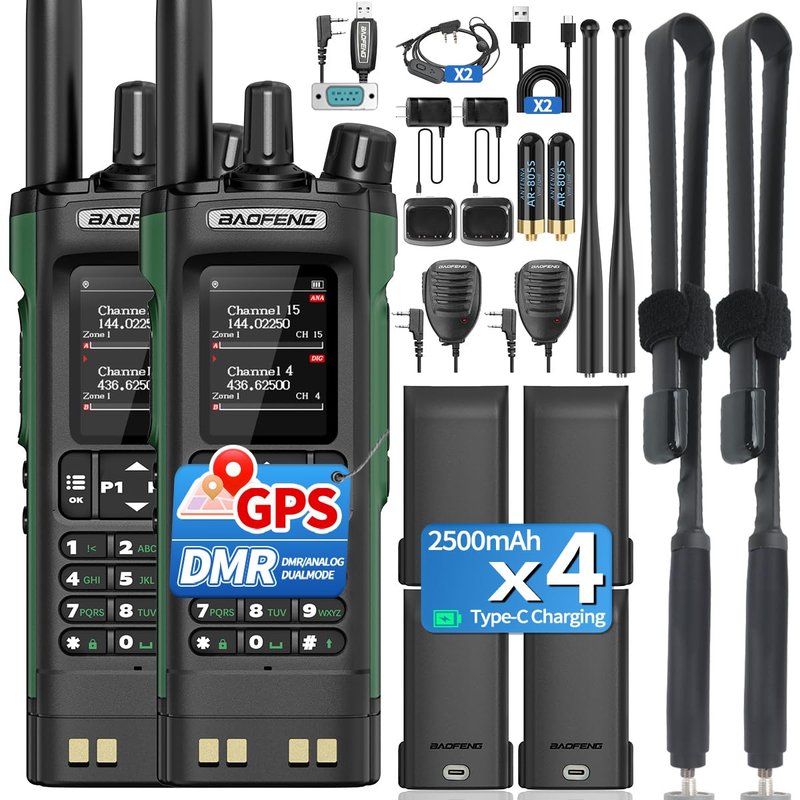 BAOFENG DM32 Ham Radio Handheld DM-32UV Walkie Talkies Long Range with NOAA Emergency Weather | 10W Rechargeable (4PCS Batteries) DM-32 DMR Radio with GPS,USB-C Charging for Survival Gear Hunting