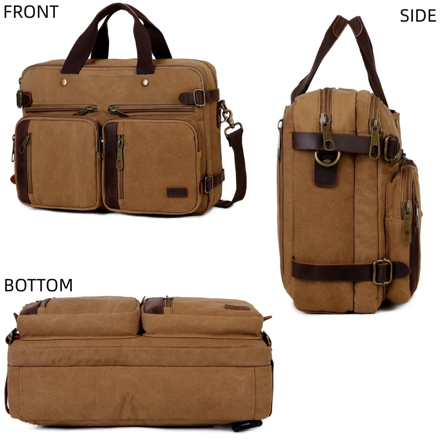 Baosha Real Leather Canvas Laptop Briefcase Backpack Hybrid Large 17 inch Laptop bag Waterproof for Men HB-22 (Brown)