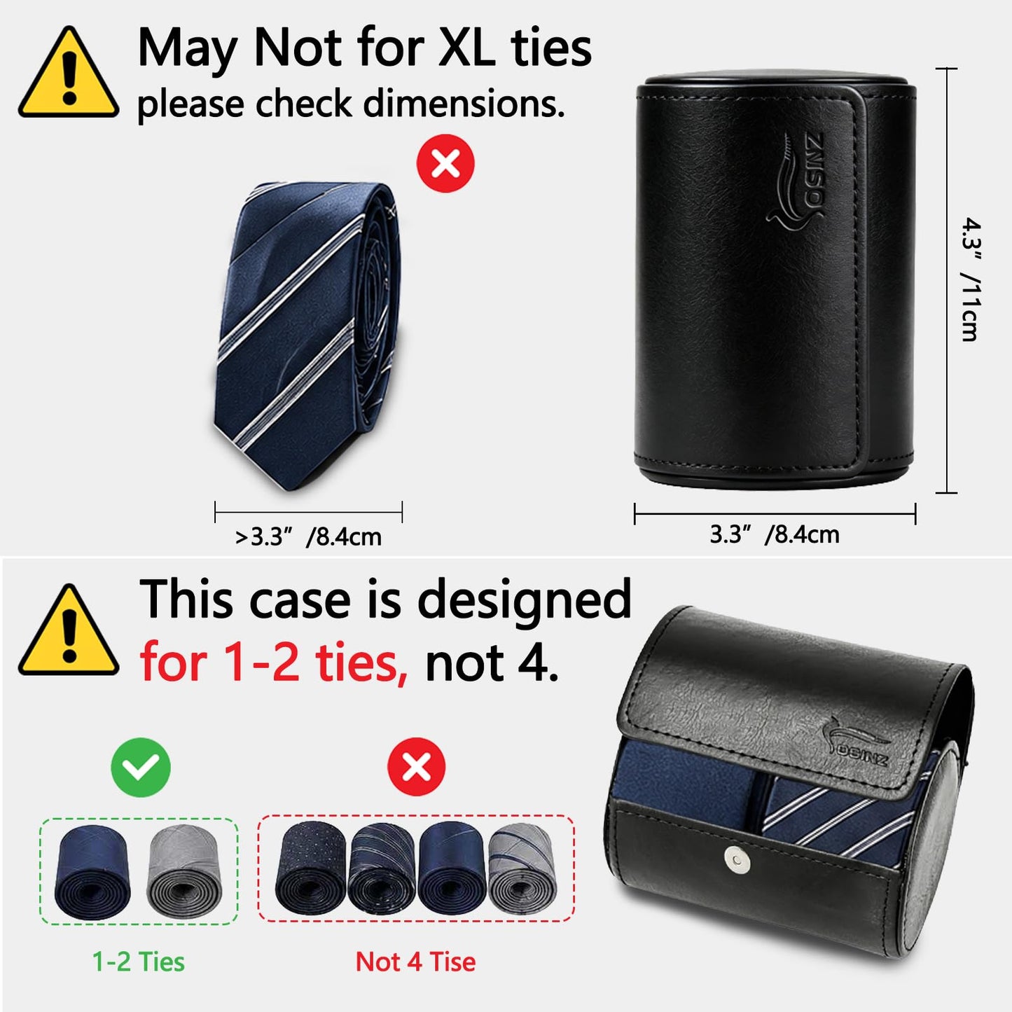 WAJJ Men’s Necktie Travel Case, Tie Anti-Wrinkle Organizer Box - Formal Cylinder Shape (Black)