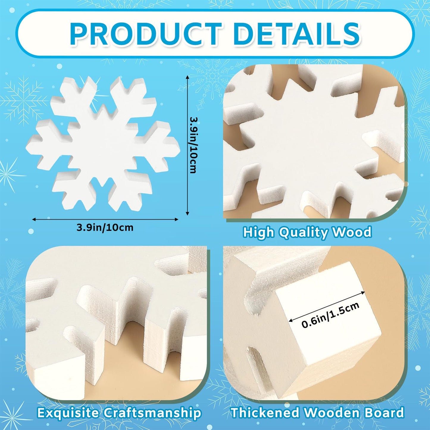 PAIVSUN 6Pcs Christmas Wooden Snowflake Decor Winter Snowflakes Table Signs Centerpieces Decorations Standing for Xmas Holiday Party Home Tabletop (White)