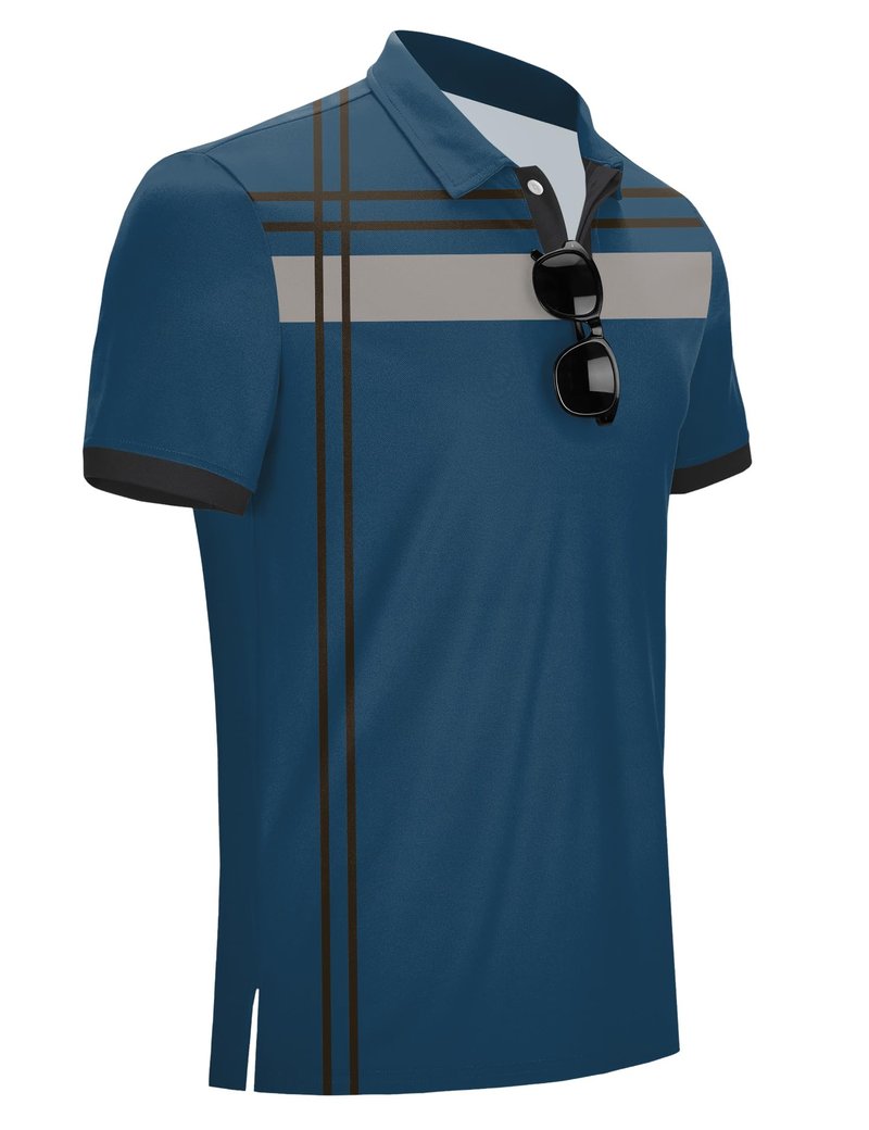 Poriff Mens Golf Shirts Short Sleeve Moisture Wicking Performance Quick Fit Casual Collared Golf Polo Shirt for Men Blue Print XL