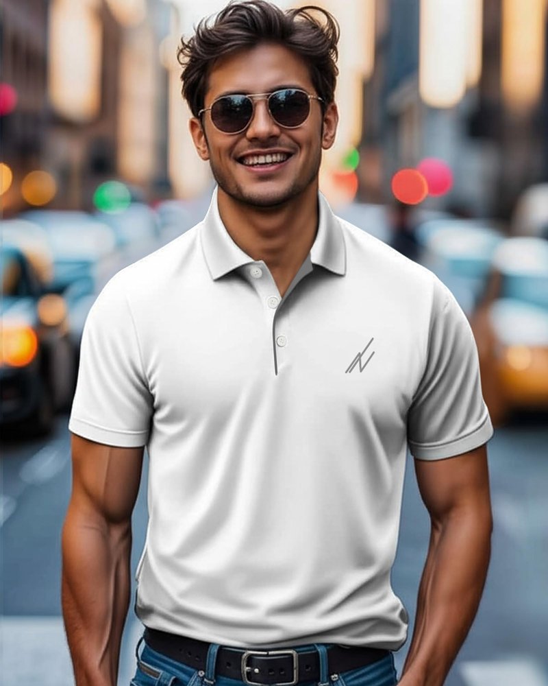 NY Threads Men's Golf Polo Shirt UPF 70+ Regular Fit Moisture Wicking Quick Dry Performance Short Sleeves Polo, Large, White