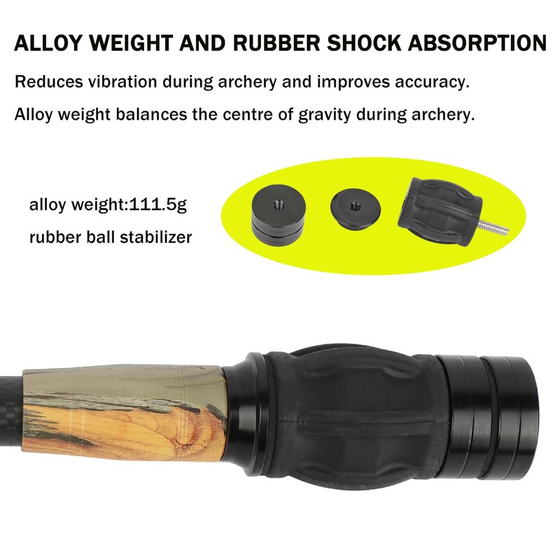 HNZMDY Archery Bow Stabilizer for Compound Bow, 6", 8",10",12",15" Carbon Fiber Blance Bar, Damping System and Shock Absorber Weights Kit (15 inch, Black camo)