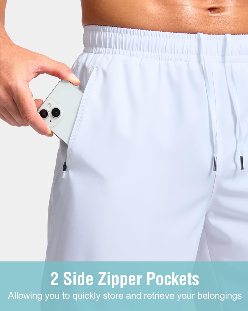 G Gradual Men's Athletic Running Shorts with Zipper Pockets Quick Dry 7"/ 5"/ 9" Workout Gym Shorts for Basketball Hiking(White,7XXXL)