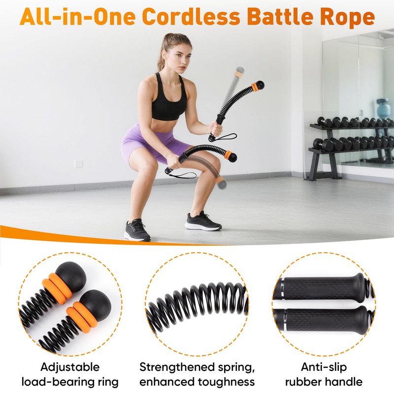 Adjustable counter weight Cordless Battle Ropes,Heavy Duty Portable Ropeless Battle Ropes for Home Gym,Workout Exercise Rope for Strength Building, HIIT and Low-Impact Aerobic Training for Men & Women