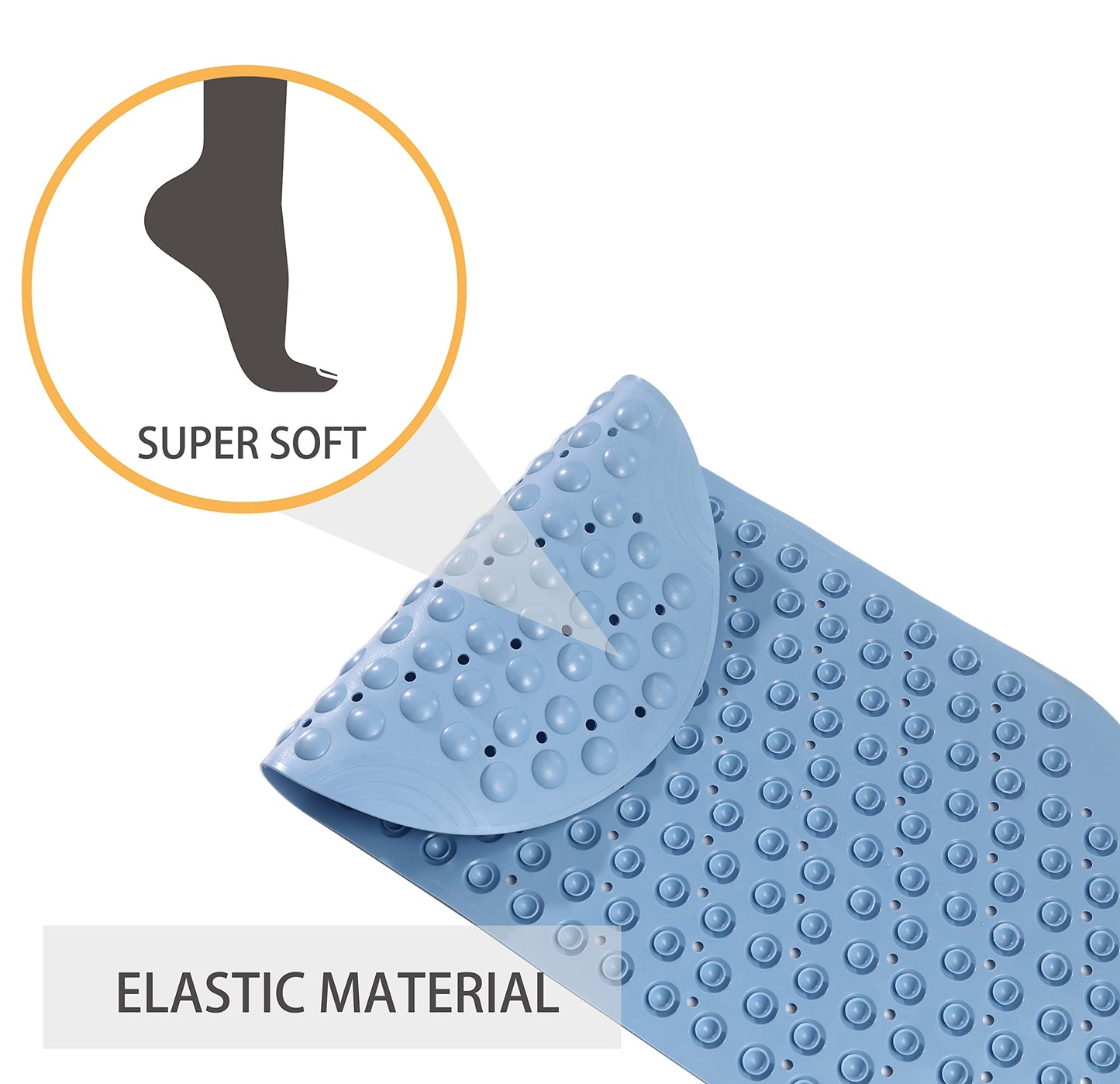 Mantto Bathtub Mat Non Slip TPE Bath Mat for Tub Bathroom Bath Tub Shower Mat for Kids Shower Floor Mat, Suction Cups Machine Washable Smooth/Non-Textured Tubs Only 35 x16 (Blue)