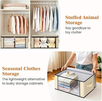 Fab totes 35L Closet Organizers and Storage, Foldable Under Bed Storage Containers, Storage bags for Organizing Bedroom, Closet, Clothing,Organization with Handle (6 Pack,Beige)