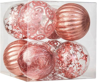 XmasExp 4ct Christmas Ball Ornaments Set -Large Clear Plastic Shatterproof Xmas Tree Ball Hanging Baubles Stuffed Delicate Glittering for Holiday Wedding Xmas Party Decoration (100mm/3.94",Rose Gold)