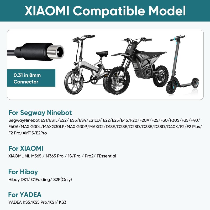 UL Listed 42V 2A Electric Scooter & Hoverboard Charger, 6-in-1 Multi-Plug Scooter Power Adapter Compatible with Segway, Jetson, Gotrax, Ninebot