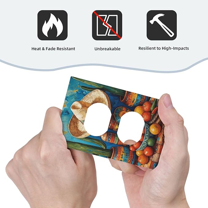 Decorative Art Light Switch Covers Mexican Sombrero & Serape Vibes 1 Gang Single Duplex Outlet Wall Plate Switchplate Electrical Faceplate for Home Decor