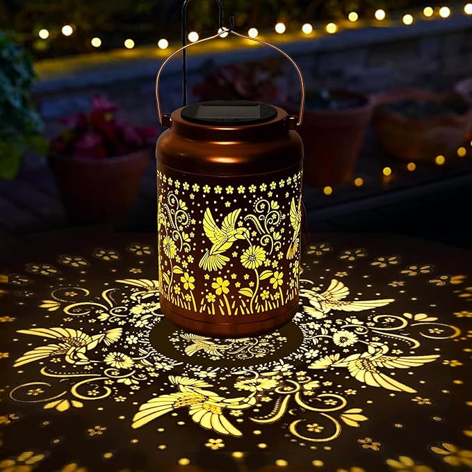 Solar Lanterns Outdoor Garden Decor- Solar Lights Waterproof Hummingbird Decorative Gifts for Women Mom Grandma Hanging Metal Lights Gardening Gift for Outside for Yard, Patio, Backyard, Farm