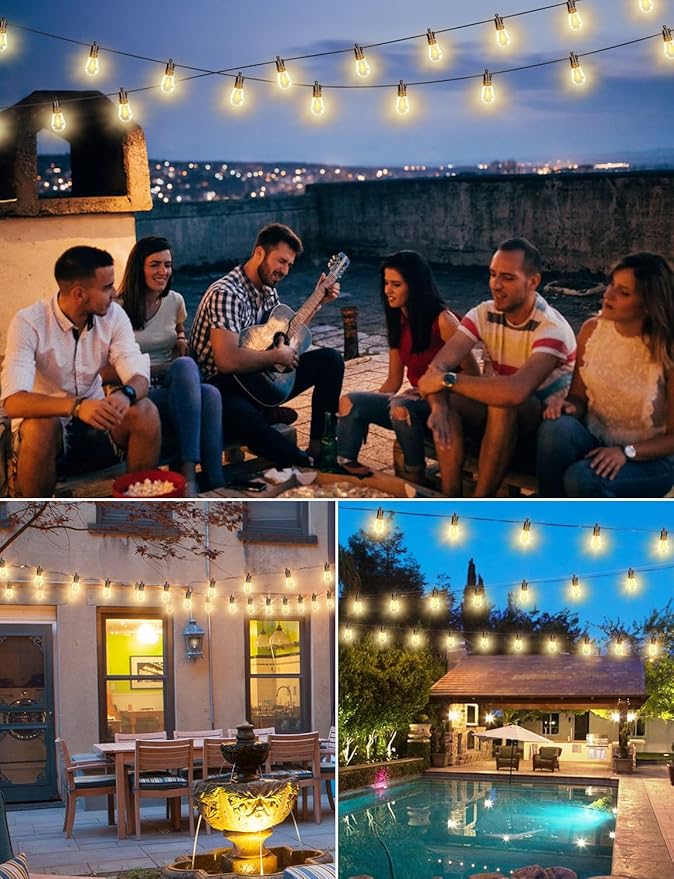 Brightever LED Outdoor String Lights, 60FT Patio Lights with 17 Shatterproof S14 Vintage Edison Bulbs(1 Spare), Outside Hanging Lights Waterproof for Porch, Garden, Deck, Backyard, 2700K Dimmable