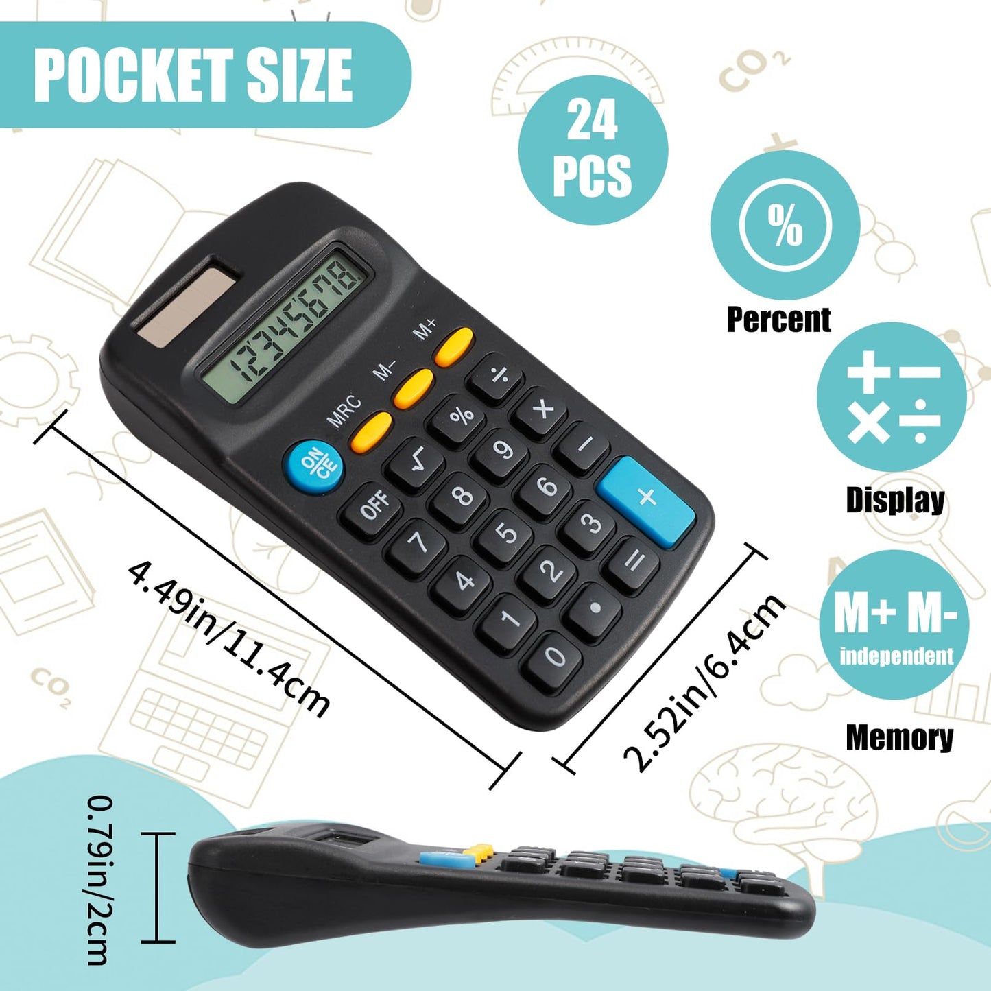 Dyrfolm 24 Pieces Pocket Size Mini Calculators,Pocket Calculator,Solar Battery Dual Power Desktop Calculators,8 Digit Display Basic Calculator for Students Kids Home Office(Black)