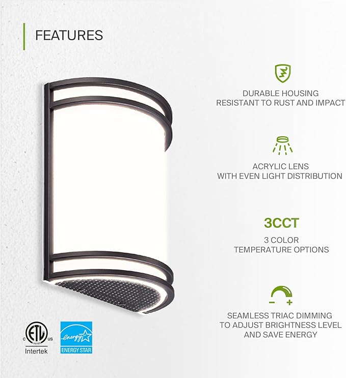 ASD LED Indoor Wall Mount Light Fixture - 10 Inch Modern Interior Oil Rubbed Bronze Wall Sconce Lighting - 3000K 4000K 5000K Adjustable - Half Cylinder Hallway Light Fixture - ETL & Energy Star