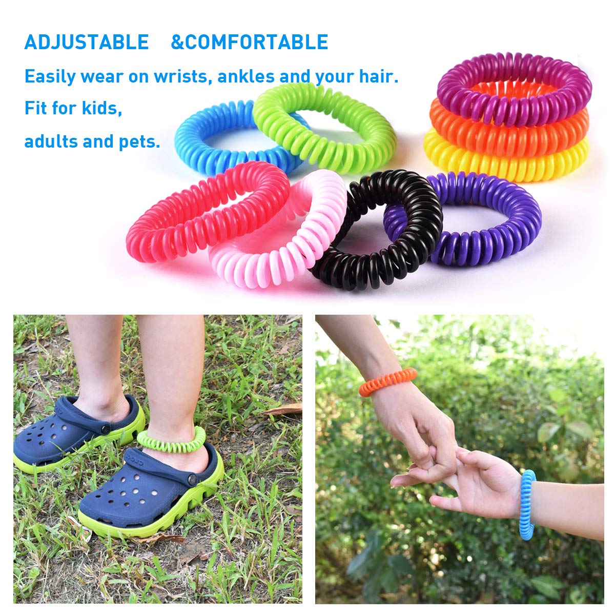 20 Pack Mosquito Bracelets with 4 Patches - Waterproof Wrist Bands for Kids & Adults, Natural Deet-Free Resealable