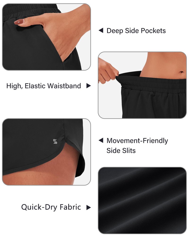 Stelle Womens 3" Running Shorts Mesh Liner High Waisted Workout Shorts Quick Dry Dolphin Athletic Shorts with Pockets