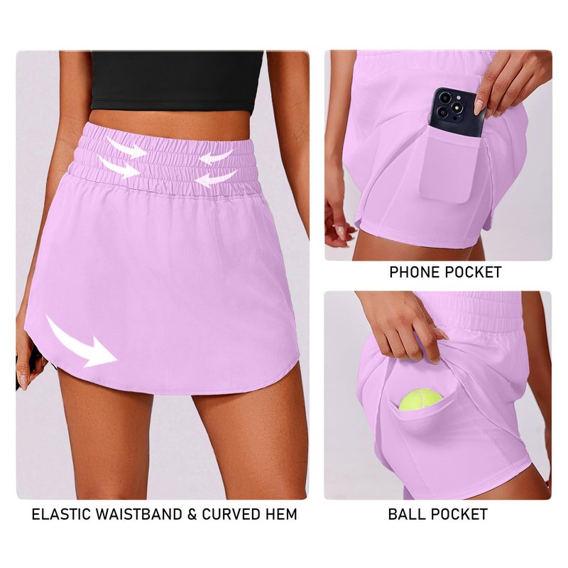 PINSPARK 16" Golf Skirts for Women High Waist Tennis Skort Skirt Lightweight Athletic Skorts with Pockets Flowy Workout Skirt Activewear, Light Pink Small